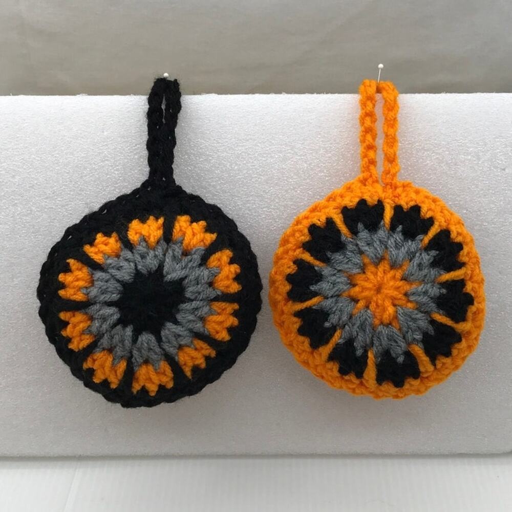Vintage Style Crochet Halloween Stuffed Medallion Baubles Handmade Set of 2